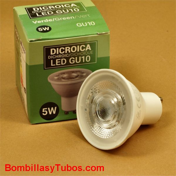 Bombilla Par16 Gu10 led 230v 5w 38 grados color verde