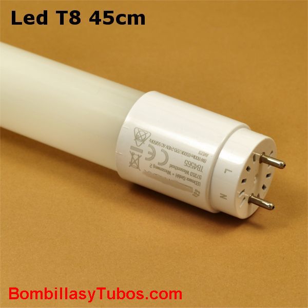 Fluorescente de  led T8 45cm conexión G13  8w 6500k
