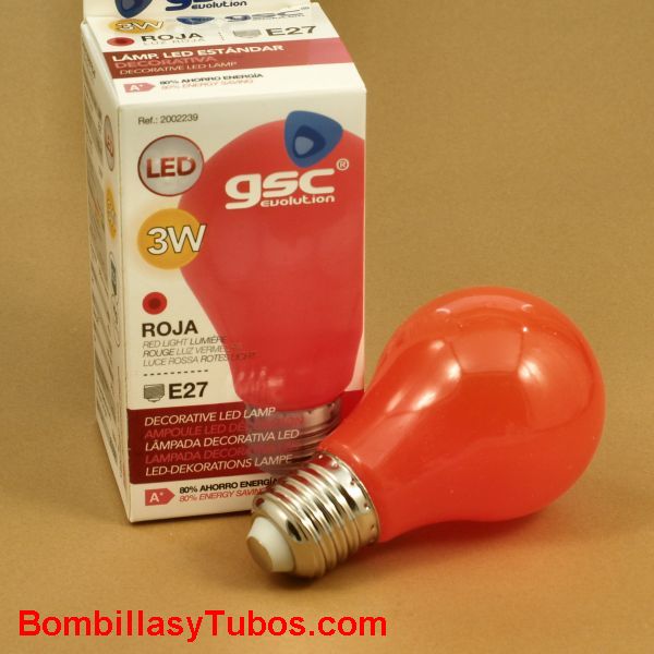 Bombilla led color Rojo 3w rosca e27