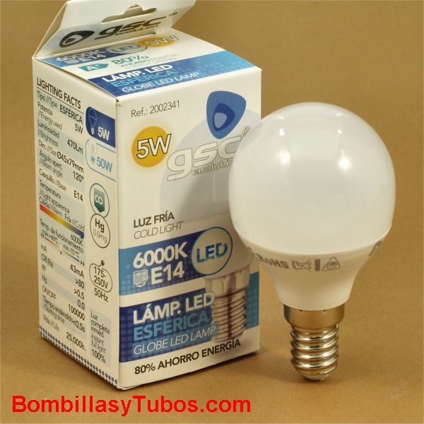 GSC bombilla led esferica E14 230v 5w 6000k 470 lumenes