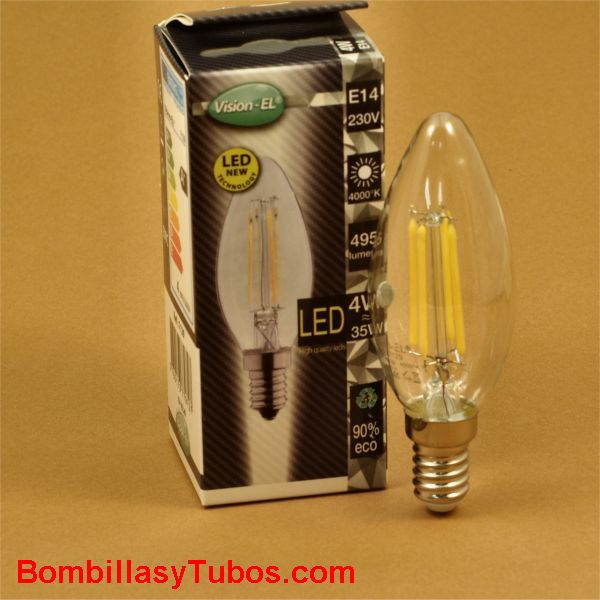 Bombilla led filamento vela clara  4w-35w 4000k