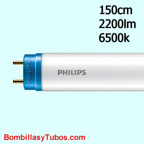 Tubo led Philips T8 20w 150cm 2200 lumenes 6500k - Fluorescente led Philips de 150cm y 6500k, luz fria dia. 2200 lumenes y 20w de consumo.