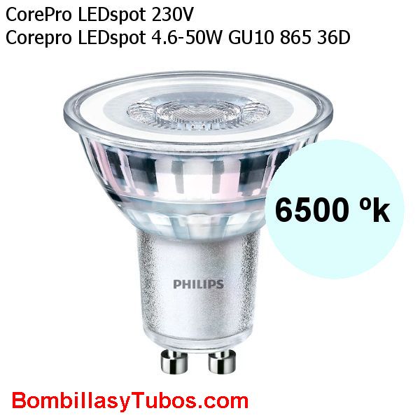Bombilla Philips gu10 4.6-50w 865 36° 390 lumenes