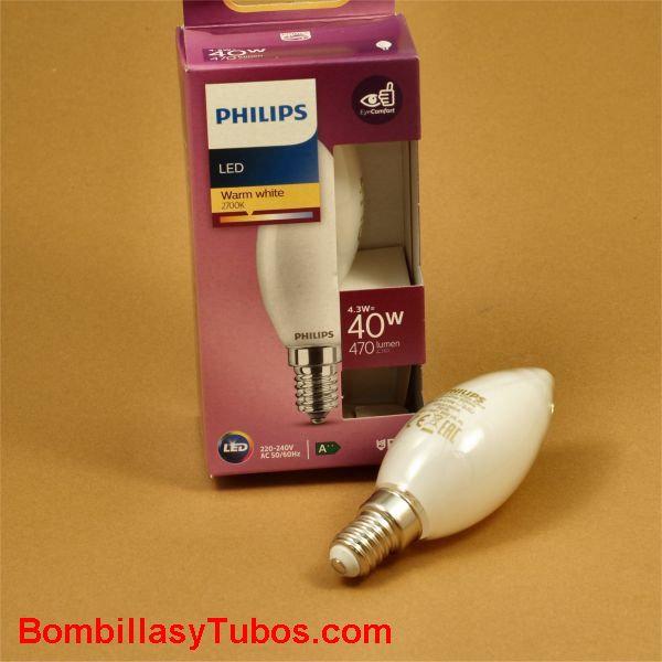 Philips bombilla led vela e14  4,3w-40w 470 lumen  2700k