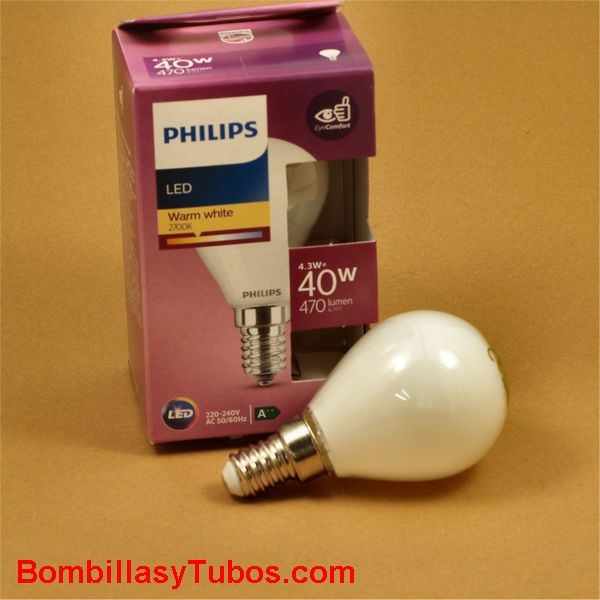Philips bombilla led esferica E14  4,3w-40w 470 lumen 2700k