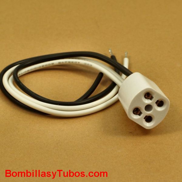 Portalamparas G10q con cable flexible - Conector g10q de material plastico con cables de 15-20cm de hilos flexibles, puntas estañadas